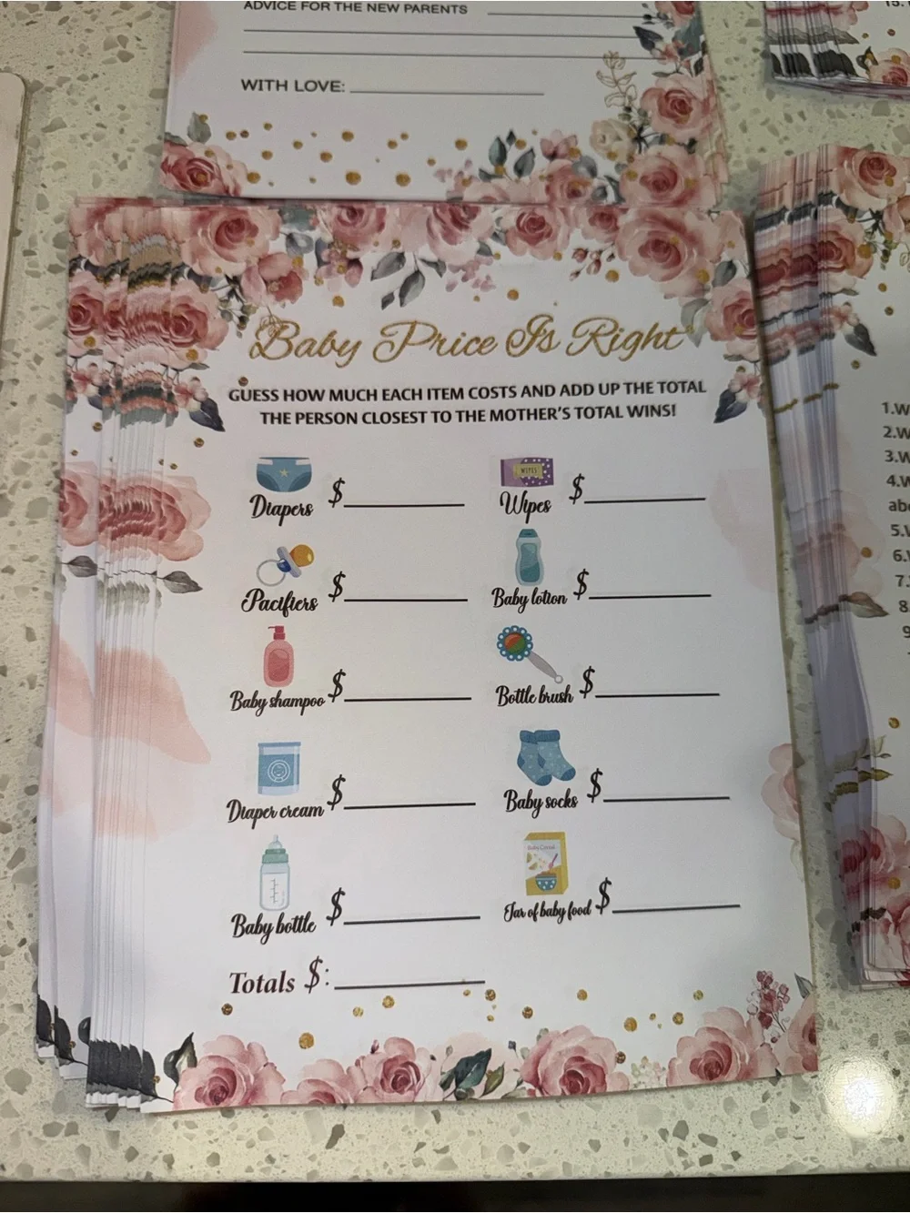 Baby Shower Game Kit — Pink and Gold Floral Party Pack